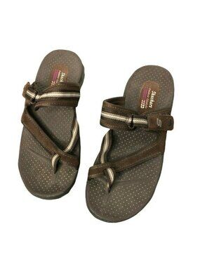 Skechers Outdoor Life Sandals Slip Ons Brown Tan Womens 9 Flats Comfort Shoes